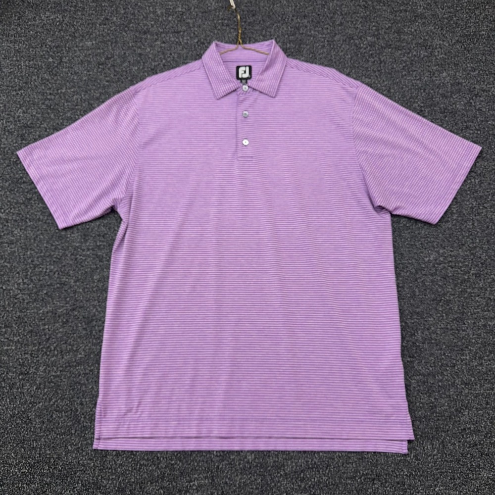 FootJoy Mens Large Purple Striped Performance Golf Polo Shirt Short Sleeve FJ